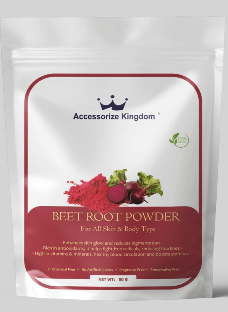 Accessorize Kingdom Beetroot Powder (50gm) – 100% Natural & Pure | Suitable for Skin & Body | Enhances Skin Glow, Reduces Pigmentation & Fine Lines | Rich in Nutrients & Essential Vitamins | Preservative-Free - Image 1